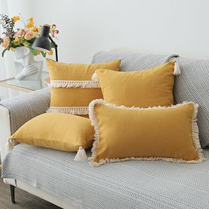 Nordic Style Cotton Linen Fringed Pillowcase American Pastoral Small Fresh Sofa Cushion Living Room Decorative Pillowcase 220309