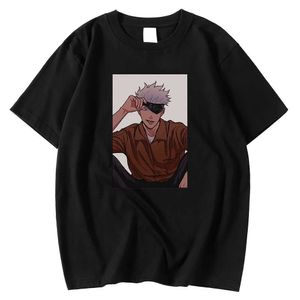 Homens vintage de mangas curtas T-shirt marca de moda t-shirt jujutsu kaisen cartoon gojo impressão tops tamanho grande camiseta homens y0809
