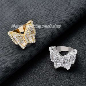 European and American new micro-inlaid square CZ diamond butterfly ring street exaggerated mens and women ring hip hop Iced Out diamond ring