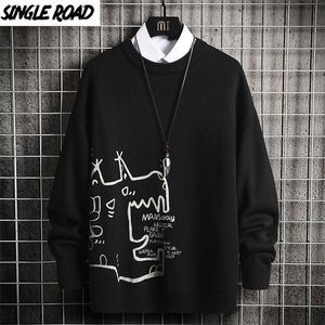 SingleRoad Herren Gestrickte Pullover Männer Winter Anime Gedruckt Harajuku Jumper Übergroßen Koreanischen Stil Pullover Weiß Pullover Männer 201022