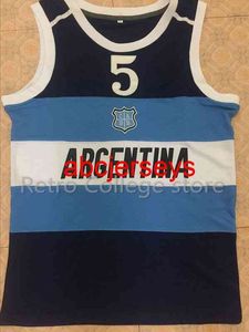 ＃5 Manu Ginobili Team Argentina Navy Blue Sewn Retro Throwback Basketball Jerseyカスタマイズ任意のサイズ番号とプレイヤー名NCAA XS-6XL