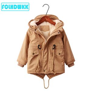 New boys winter jacket and coat for girls Hooded Windbreaker Autumn Casual Baby Boy Coats kid plus velvet thick warm cotton H0909