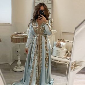Blaues marokkanisches Kaftan 3D-Spitze-Perlen-Abendkleid nach Maß Vestido de Renda Bräutigam Mutter formelles Partykleid Neuankömmling