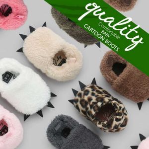 Newborn Baby Shoes Plush Furry House Slippers Leopard Bear Paw Boys Girls First Walkers Crib Shoes Non-slip Prewalkers 0-18m G1023