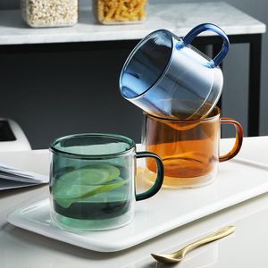 Mugs Heat-resistant Double Wall Glass Coffee Cup Set Handmade Beer Mug Tea Whiskey Handle Cups Drinkware