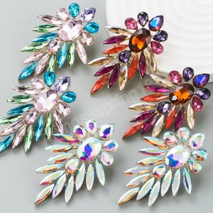 Trendy Çok Renkli Kristal Dangle Küpe Kadın Için Lüks Sparkly Rhinestone Bildirimi Küpe Kız Parti Brincos