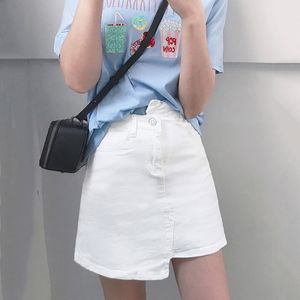 不規則な白いデニムスカート女性Aラインショートジーンスカート緩いすべての試合春の夏リッピングミニスカートストリートウェア210309