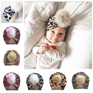 Hut mit Leopardenmuster und niedlichem Haarball für Neugeborene, Kleinkinder, Absicherungskappe, Turban, glänzende Kopfbedeckung für Babys, Foto-Requisiten
