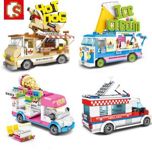 Sembo City Car Model Kit Glass Hot Dog Multicolor Food Truck Building Blocks DIY Brick Friends Leksaker för barn Små gåvor MOC Q0624