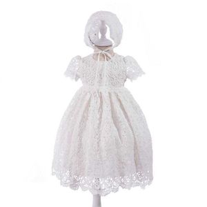 Baby Girlの女の子の洗礼のためのドレス帽子子供の幼児の白いレースのドレス帽子子供の誕生日服幼児バプテスマ服210615