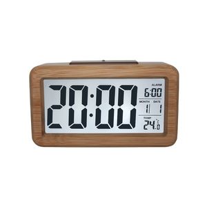 Wooden Digital Alarm Clock,Smart Sensor Night Light with Snooze, Date, Temperature, 12/24Hr Switchable, Solid Wood Shell 210310