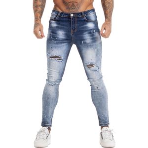 Homens Homme Jeans Elástico Cintura Skinny Jeans para Estiramento Mens Calças Streetwear Mens Denim Blue Jeans ZM139
