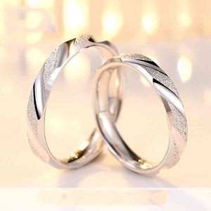 Fashion Couple Wedding Pure 100% 925 Sterling Silver Jewelry Simple Style Screed Frosted Amantes Anillos Para Mujeres / Hombres