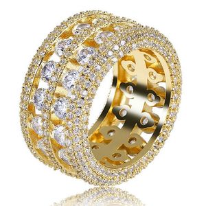 رجال الهيب هوب المثلجة خارج الحجارة خواتم أزياء الذهب خاتم الزفاف المجوهرات جودة محاكاة خاتم الماس