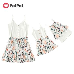 Chegada verão floral impressão sling vestidos para mamãe e eu 210528