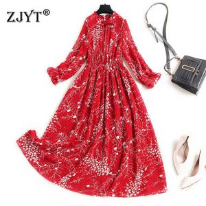 Europe Fashion Woman Clothes Spring Designers Långärmad Print Chiffon Dress Vintage Festa Casual Robe Femme Party Vestido 210601