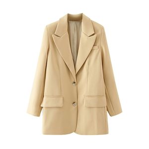 Kausal Kvinnor Beige Solid Blazers Fashion Ladies Notched Collar Jackor Eleganta Kvinnliga Chic Single Breasted Coats 210527
