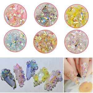 Nail Art Decoraties Holografische AB Crystal Shell Pearls Metalen Klinknagels Kleurrijke Bloem Rhinestones Ornamenten