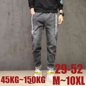 9xL 10XL плюс размер мужские брюки повседневные брюки эластичные талии джинсы упругость прямые мужчины большие 48 50 52 150 кг свободные брюки G0104