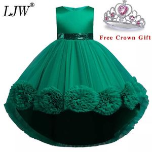 Weißes Baby-Mädchen-Kleid, Taufkleid für Kleinkinder, Pailletten-Blütenblatt-Baby-Kleider, große Blumen-Tailing-Tutu, Prinzessin-Hochzeits-Mädchen-Kleid Q0716