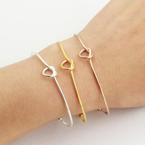 Bangle Original Design Open Heart Knot Cuff Bracelets For Women Men Fashion Body Jewelry Rose Gold Love Adjustable Bracelete Feminino