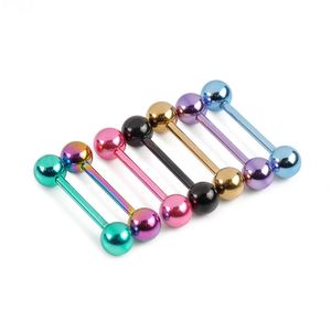 7pcs / lot 14g Mix-Farbe Edelstahl Gerade Hantel Zungenringe Bars Nippel Ringe Piercing Für Frauen Männer 5/8 