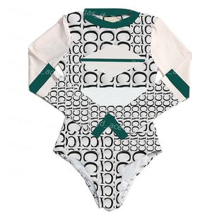Maiô de manga comprida com letras listradas maiô spa piscina acolchoado uma peça collant feminino bodysuit maiô