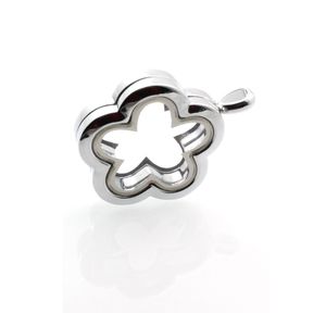 2021 Silver Flower Glass Floating Charm Locket Zinc Alloy 26.5x33mm (Kedjor ingår gratis) LSFL010-1-3 * 5