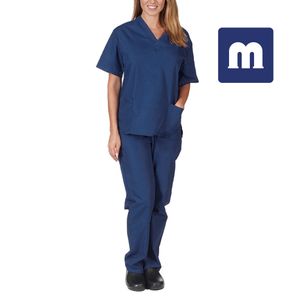 Medigo-058スタイルの女性のスクラブトップス+パンツ男性病院ユニフォーム手術スクラブシャツ半袖介護制服ペットグレーの解剖学医師のワークウェア
