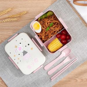 Baispo Cartoon Lunch Box For Kids Microwave Portable Dinnerware Food Container Office School Healthy Cute Seal Bento 211104