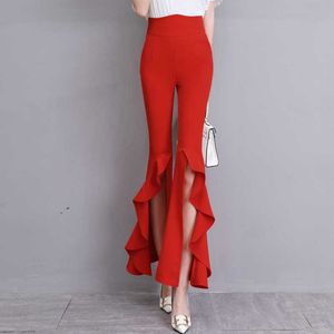 HANZANGL Brand spring summer classic red black women's nine trousers casual suit pant flared Pants S/M/L/XL/XXL Q0801