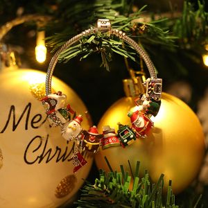 2021 Boże Narodzenie Prezent 925 Srebrny Snow House Santa Claus Buty Metal Koraliki Do DIY Biżuteria Urok Fit Original Bransoletki Q0531