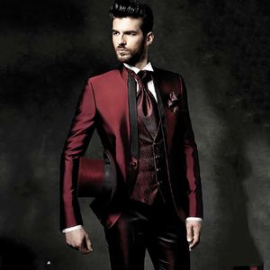 Vinho Vermelho Borgonha Terno Homens Homens Bonitos Casamento Homens para Homens Tailor Feito noivo Tuxedo Vintage Italiano Formal Homens Terno 3 Peças Terno X0909