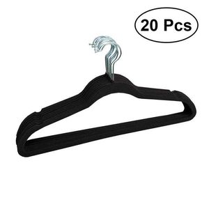 20pcs Non-Slip Flocked Velvet Clothes Hangers Shirts Sweaters Dress Hanger Hook Drying Rack (Black) 210702