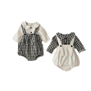 2 sztuk / zestaw jesień noworodek baby garnitur ihant dzieci dziewczynka chłopiec ubrania z długim rękawem koszule + pasek kombinezony stroje noworodka odzież 210309