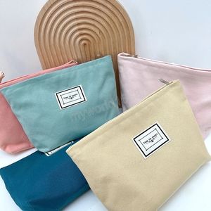 Enkel Candy Color Canvas Kosmetisk väska Zipper Portable Carry-on Kopplingsresor Dagliga Nödvändigheter Förvaringsväska Skönhetslagringsfall