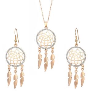 Orecchini Collana Vintage Crystal Dream Catcher Set Gold Women Choker Ear Fashion Jewelry For Party Gifts 2021