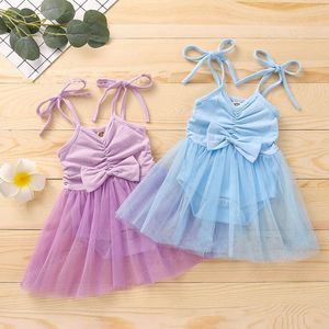kids Rompers girls Sling Solid color Bow romper infant toddler Lace Mesh Jumpsuits summer fashion baby clothing