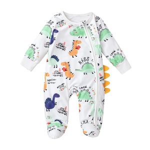 Nyfödd pojke pojke tecknad dinosaur rompers kläder höst spädbarn pojkar tjejer kläder toddler jumpsuit overalls 210312