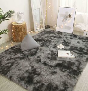 Nordic Lounge Fluffy Non-slip Mixed Dyed Carpet Living Room Bedroom Center Carpet Black Gray Pink Blue Large Size Hair Rugs 210727