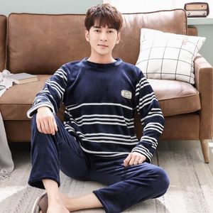 Sleepwear masculino inverno flanela quente dos desenhos animados pijamas manga longa pijama conjunto masculino coral fleece Nightsuits 3xl homewear set1