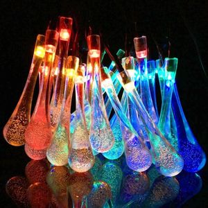 Solar Lamps Raindrop String Light Outdoor 1.5-22m Waterproof LED Fairy Lights For Garden Patio Yard Home Party Holiday Decor Lighting