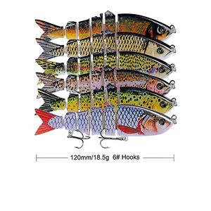 DHL Delivery 12 colori 12 cm 18,5 g ABS Bass Fishing Lure Topwater Esche da pesca Multi snodato Swimbait Realistico Hard Bait Trout Perch