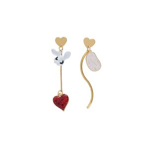 2021 Heart Stud Earrings Woman Asymmetric Time Rabbit Texture Earring Metal Golden Red Hearts Studs Female