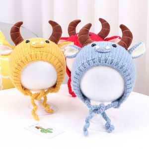 Cartoon Horns Baby Hat Autunno Inverno Warm Infant Toddler Berretto lavorato a maglia Protezione morbida per le orecchie Crochet Neonata Boy Beanies Bonnet