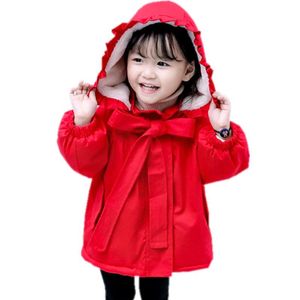 Chaquetas chicas chicas con capucha arco con capucha chaqueta de rompevientos invierno bebé lindo niño pequeño 2021 otoño bebé ropa gruesa para niños ropa exterior caliente