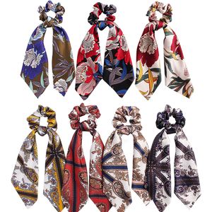 WOMAN Fashion Print Bow Scrunchies Nastro per donna Coda di cavallo Sciarpa Fascia per capelli in raso di seta elastica dolce Accessori per capelli Regali