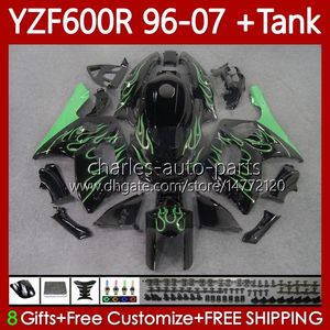Body + Tank för Yamaha Thundercat YZF600R YZF 600R 600 R Green Flames 96-07 Bodywork 86No.81 YZF-600R 1996 1997 1998 1999 2000 2001 YZF600-R 96 02 03 04 05 06 07 FAIENDINGS