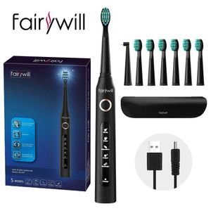 Fairywill Electric Toothbrush FW-507 USB Charger IPX7 Waterproof 5 Mode Sonic Electric Toothbrush Timer Brush with 8 Brush Heads 210310