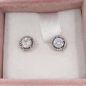 Authentic 100% 925 Sterling Silver Pandora Classic Elegance Clear CZ Stud Earrings With Clear Cz Fits European 296272CZ
